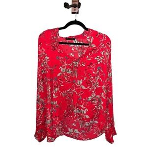 Rose and Olive Women's XL Red‎ Floral V-Neck Blouse